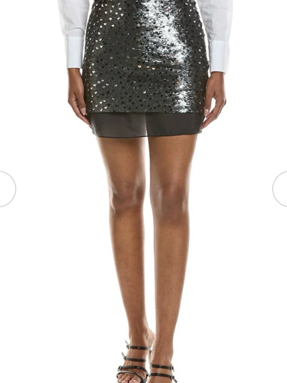 TOCCIN Spencer Silk-Trim Mini Skirt in Silver -Sequins Evening Skirt